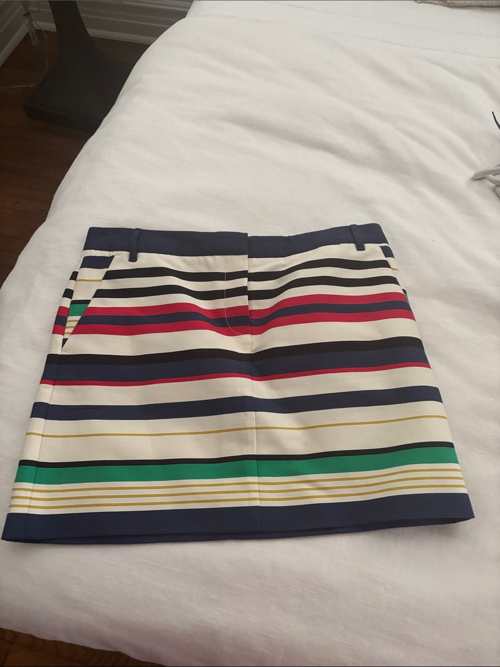 J. Crew Factory Navy, Red, Green Striped Mini Skirt